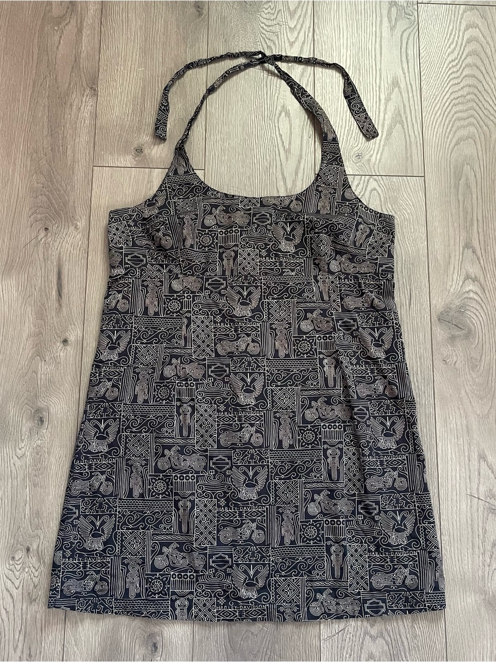 Vintage Harley Davidson Women’s XL Motorcycle Tribal Print Cotton Halter Dress